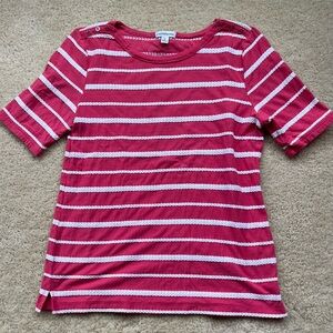 Croft & Barrow Pink & White Striped Short Sleeve T Shirt - Size M - EUC